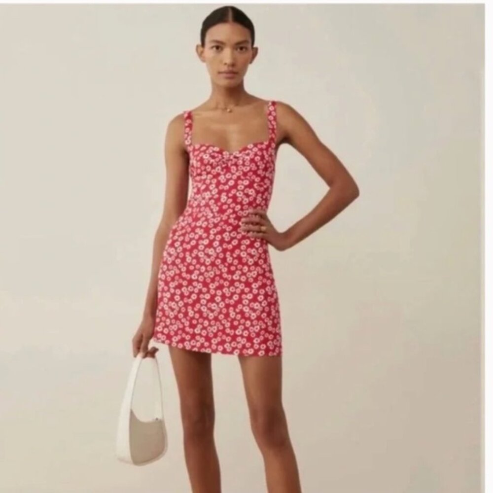 Reformation Baldwin Red Floral Mini Day Dress